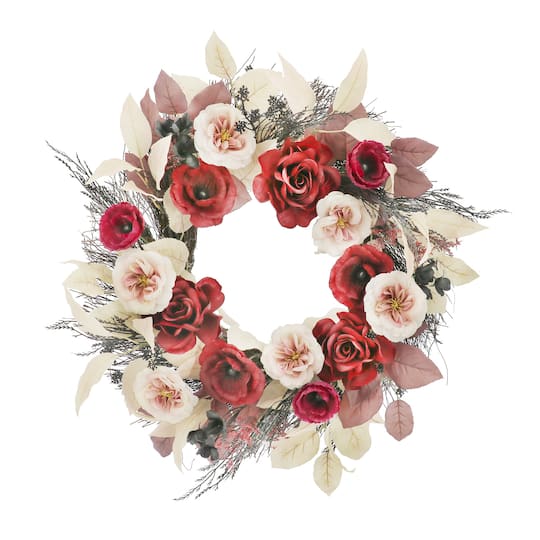 24&#x22; Pink &#x26; Cream Mixed Rose Wreath by Ashland&#xAE;